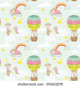 Baby Giraffe Background. Seamless Pattern. Vector.