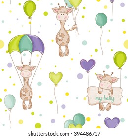 Baby Giraffe Background. Seamless Pattern. Vector.