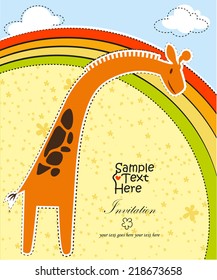 Baby giraffe and colorful rainbow