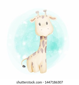 Baby Giraffe Cute Portrait Watercolor