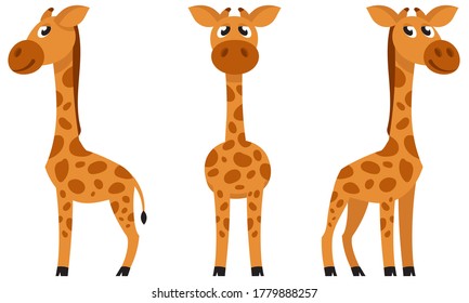 Baby giraffe in different poses. African animal in cartoon style.