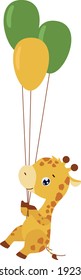 Baby giraffe flying on balloon party decoration cartoon style