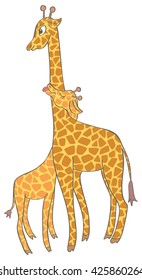 Baby giraffe with mother