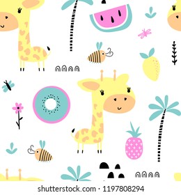 Baby giraffe seamless pattern. Children background. Cartoon baby animals. 