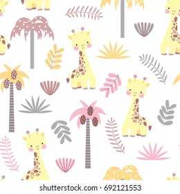 Baby Giraffe Seamless Pattern. Children Background. Cartoon Baby Animals. 