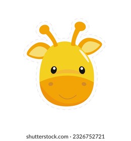 Baby giraffe. Sticker in the form of a cheerful giraffe's head. Vector illustration.