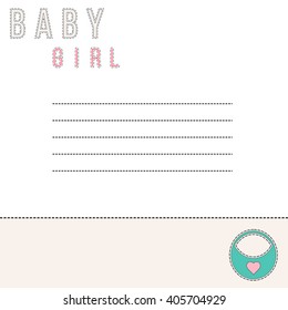 Baby girl  abstract background with bib design elements.  Vector illustration with place for text.