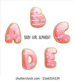 baby girl alphabet, cookies alphabet. Vector illustration