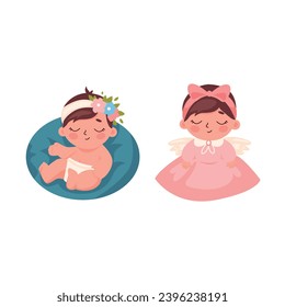 baby girl with angel wings. Vector illustration in cartoon style