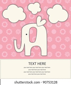 baby girl announcement card with cute elephant. vector illustration
