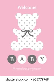 Baby Girl announcement card design. Vector illustration.