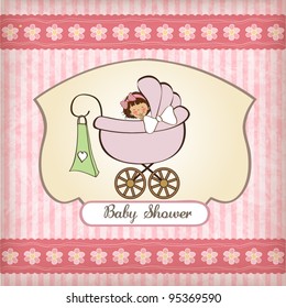 baby girl announcement card with pram