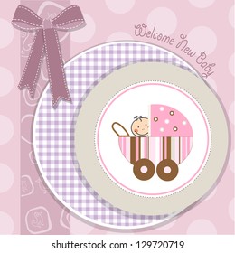 baby girl announcement card with stroller