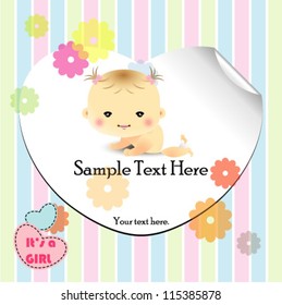 baby girl announcement card. vector illustration