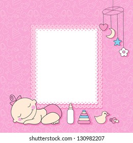 Baby girl announcement card. Vector illustration.