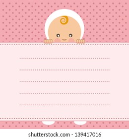 Baby girl announcement card. Vector illustration.