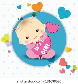 baby girl announcement card. vector illustration 