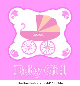 Baby girl announcement card. Vector illustration.