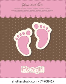 baby girl announcement card. vector illustration