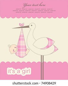 baby girl announcement card. vector illustration