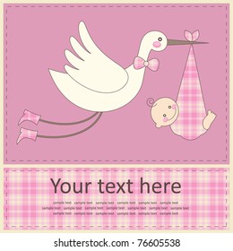 Baby Girl Announcement Card. Vector Illustration