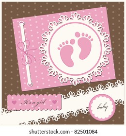 baby girl announcement card. vector illustration