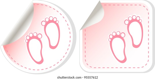 baby girl announcement greetings card. vector label set