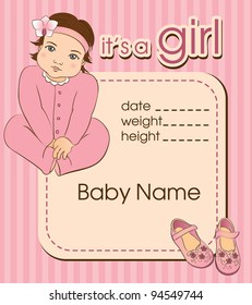 baby girl announcement shower card. vector illustration