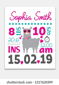 Baby girl announcement  template- Card ilustration - vector