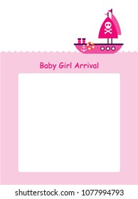 baby girl arrival announcement card with boat ship graphic vector
