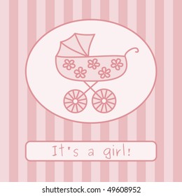 Baby girl arrival announcement card. Vector illustration.