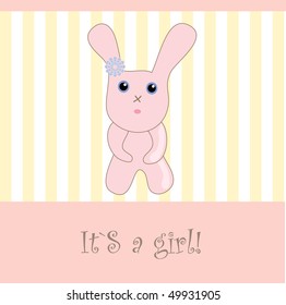  Baby girl arrival announcement card. Vector illustration.