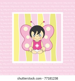 Baby girl arrival announcement card. baby butterfly costume