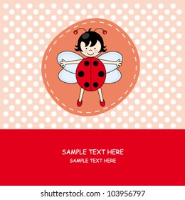 Baby girl arrival announcement card.girl with ladybug costume