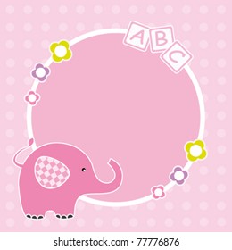 Baby girl arrival announcement. Pink elephant framework