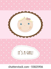 Baby girl arrival announcement retro card