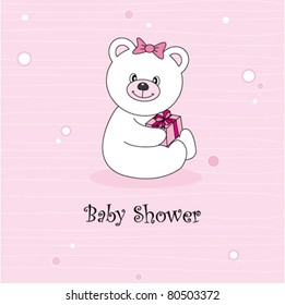 Baby girl arrival announcement. Teddy bear