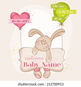 Baby Girl Arrival Card with Cute Bunny in vector