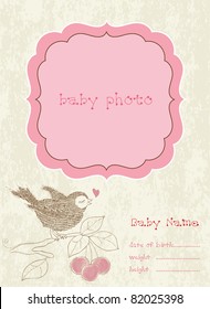Baby Girl Arrival Card with Photo Frame in vector