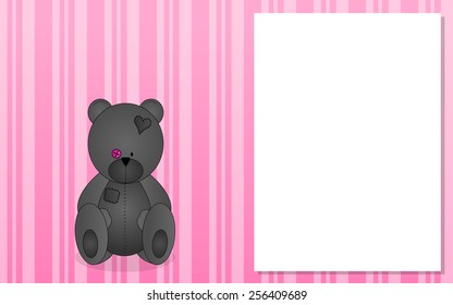 Baby girl. Background with grey teddy bear.