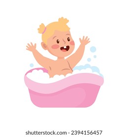 baby girl in the bathtub cartoon illustration