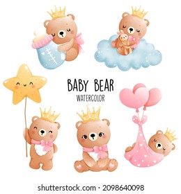 Baby girl, baby bear isolated on white background, vector illustration