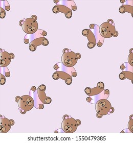 Baby girl bears patern. Flat style baby bear patern vector patern for web design isolated on pink background