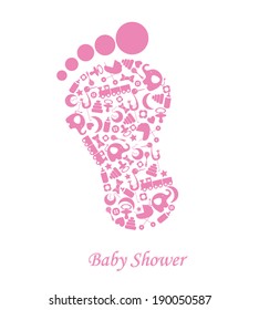 Baby girl birth card.  baby icons