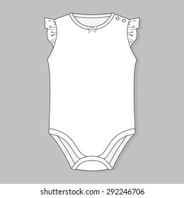 baby girl bodysuit flat sketch template isolated on grey background