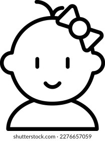 Baby girl with bow thin line icon. Modern vector illustration of newborn.
