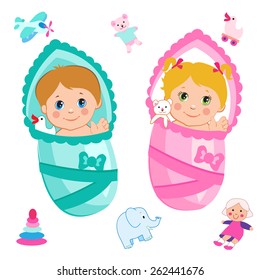 Baby Girl And Baby Boy. Cartoon Vector On A White Background. Baby Girl Clothes. Baby Girl Toys. Baby Girl Dresses. Baby Girl Games. Baby Girl Meme. Baby Girl Emoji. Baby Boy Games.