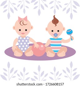 Baby girl and baby boy in large format on a white background vector