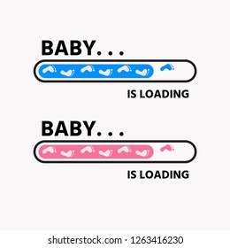 Baby girl and boy is Loading and kid footprints  with download bar. Vector for t-shirt design, poster, card, baby decoration