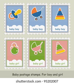 Baby Girl and boy Postage Stamps